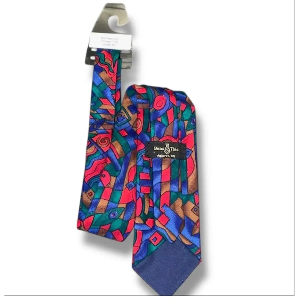Beau Ties Amherst NH Boys Necktie Blue Red Geometric Silk Tie Ages 7-10 45